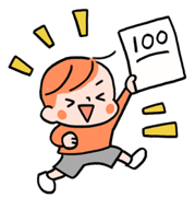 Cheerful child running with a paper that says 100, celebrating a perfect score.