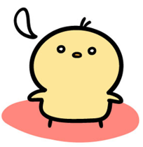 Cute yellow cartoon chick standing on a pink oval patch.
