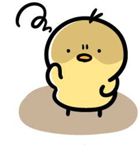 Cartoon yellow chick standing on a small brown patch of ground, looking surprised.